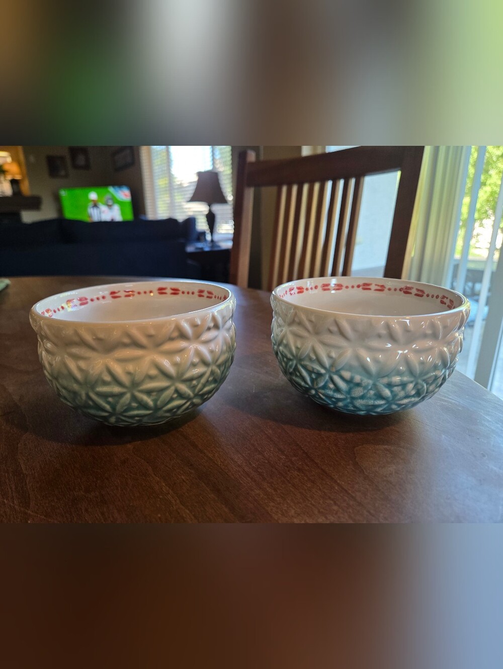 Anthropologie "Marshmallow" Embossed Bowls (2) Teal To White Ombre